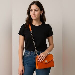 Rag & Bone Orange Suede & Leather Chain Crossbody Wallet Bag